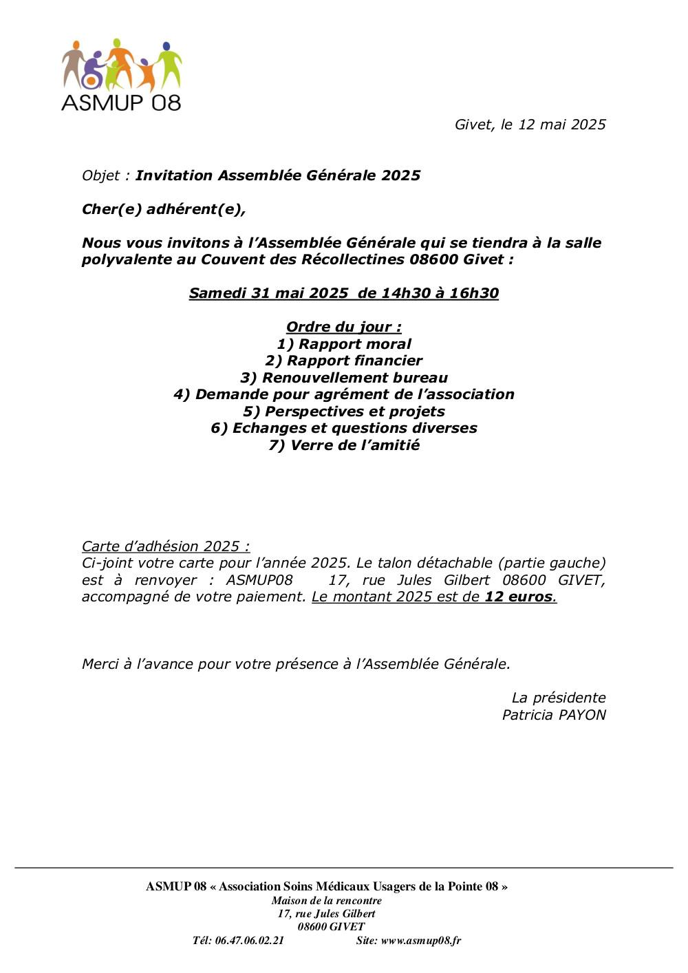 Asmup ag 2025 invitations adherents